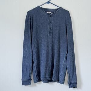 Faherty Long Sleeve Shirt Mens L Henley Navy Blue Indigo Dyed Cotton Grung